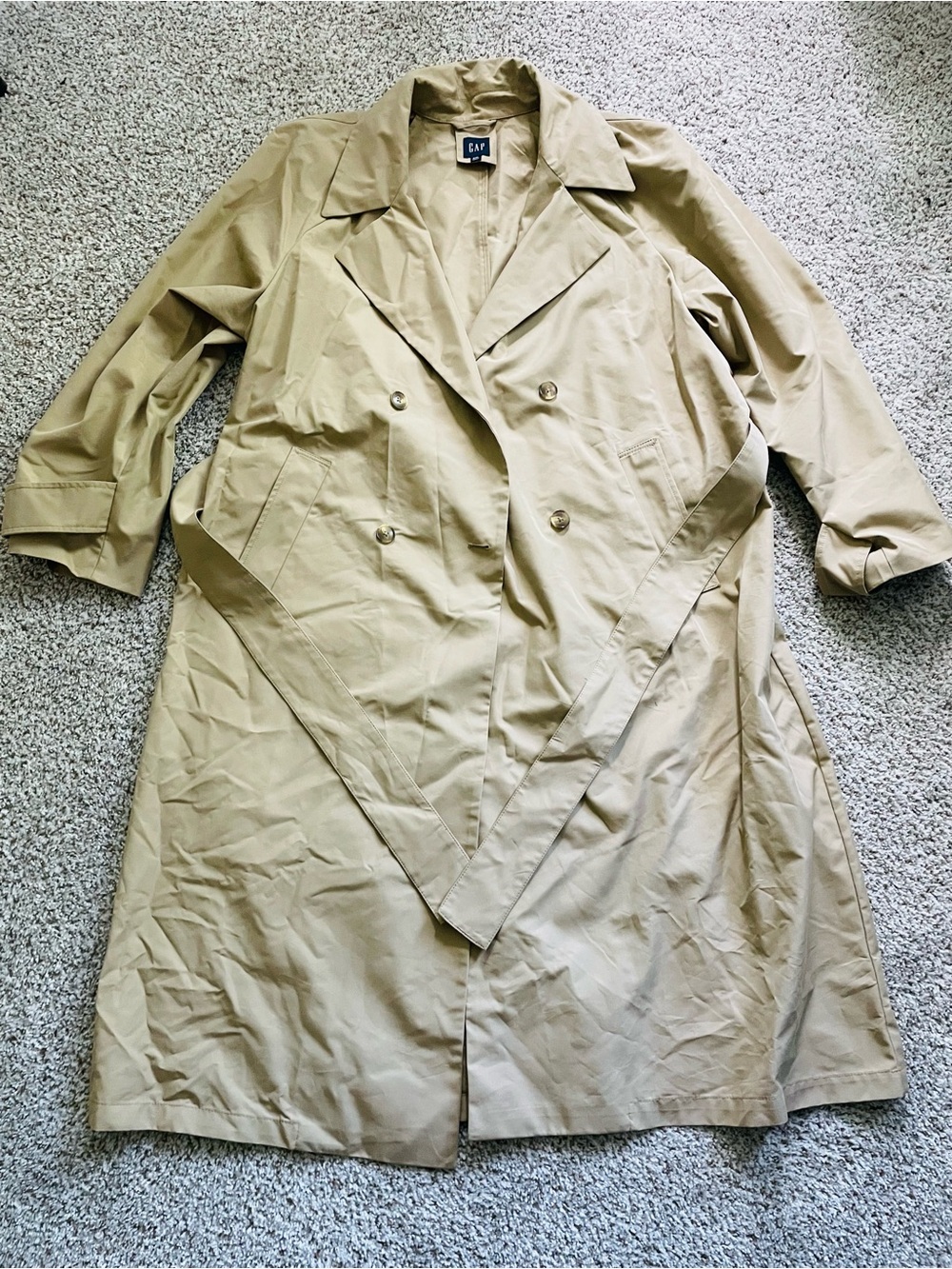 GAP Men's Khaki Double-Breasted Trench Coat